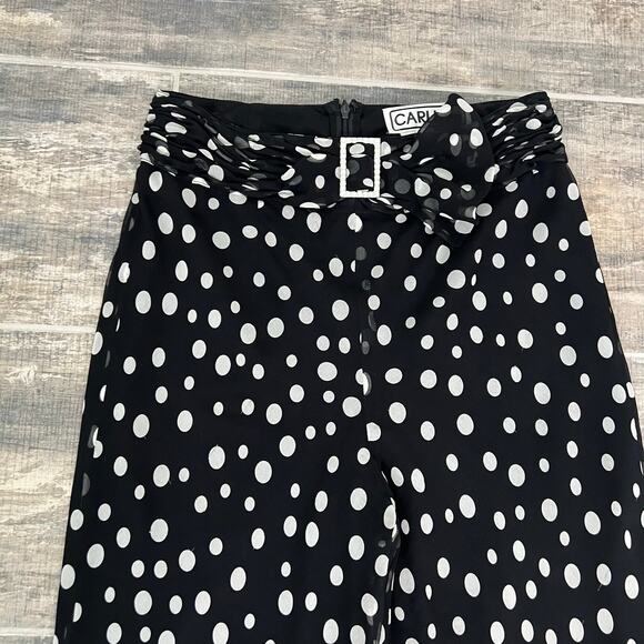 Vintage Carlisle 100% Silk Polka Dot Wide Leg Pants with Belt Black White Size 4 - Picture 7 of 14
